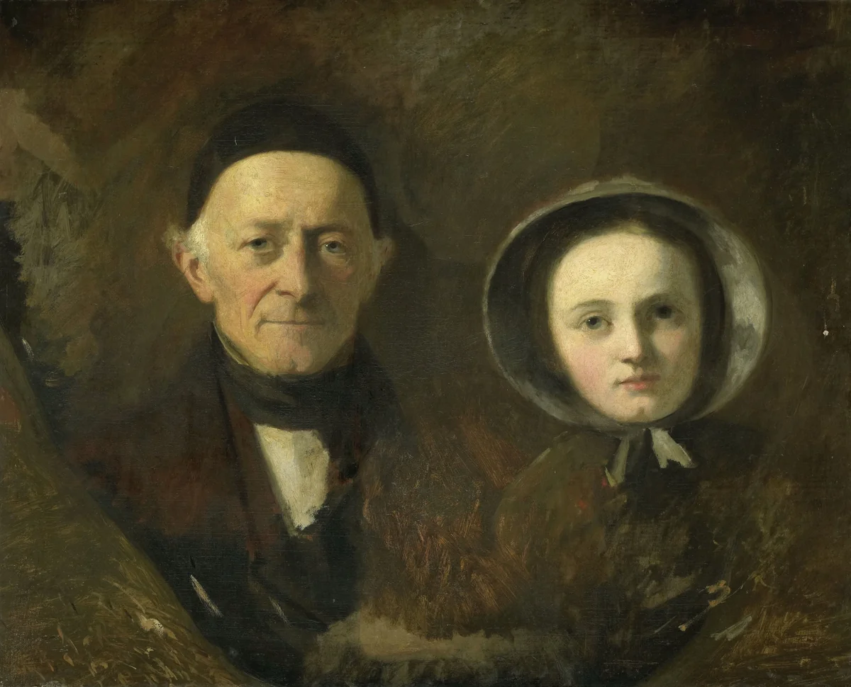 Portrait of Johann Joseph Hermann, the Artist's Father-in-Law, with his Grandchild Ida Schwartze, the Artist's oldest Daughter by Johann Georg Schwartze, painting, 1844-1857