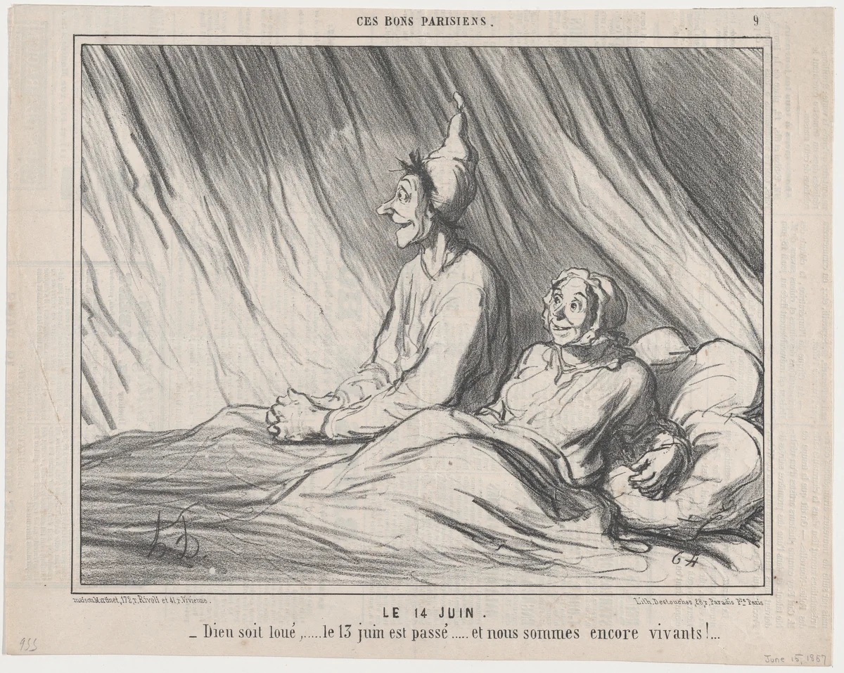 Le 14 Juin, from Ces Bons Parisiens, published in Le Charivari, June 15, 1857 by Honoré Daumier, print, 1857