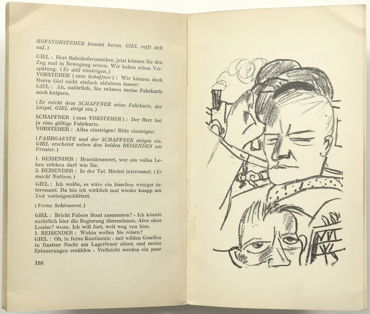 Illustration for Scene 10 (plate facing page 110) from Der Mensch ist kein Haustier (Man Is Not a Domestic Animal) by Max Beckmann, illustrated book, 1937