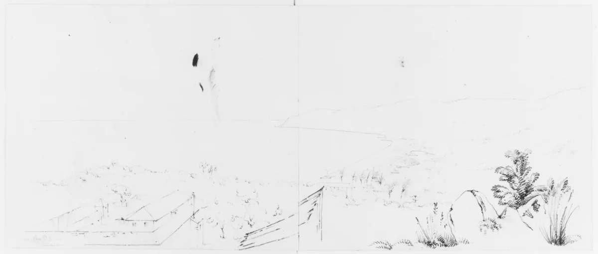 Panorama of St. Andrews, Jamaica (from Sketchbook) by John William Casilear, artwork, 1834-1838