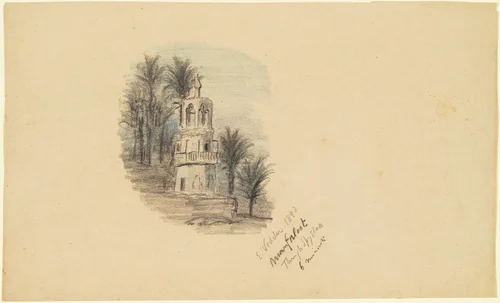 Nile Journey, Manfalout, Through Spyglass by Elihu Vedder, drawing, 1890