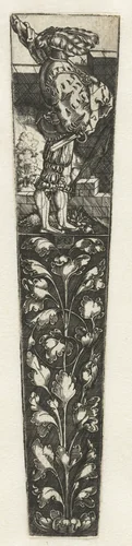 Ornament met vaandeldrager by Unknown, print, 1530-1540