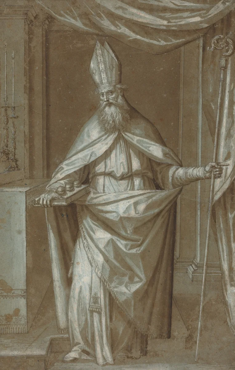 Saint Nicolas of Bari by Cesare Aretusi, drawing, 1566-1612