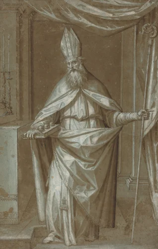 Saint Nicolas of Bari by Cesare Aretusi, drawing, 1566-1612