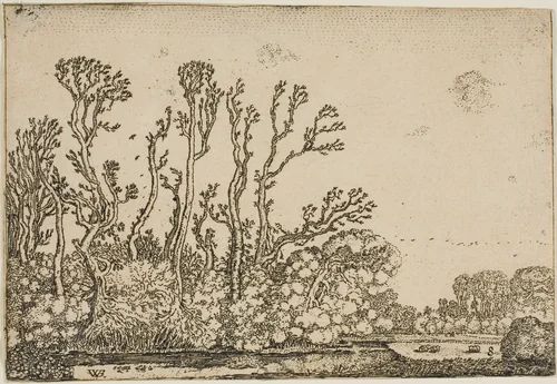 Landscape with Trees, Pond and Sheep by Willem Buytewech, print, 1621