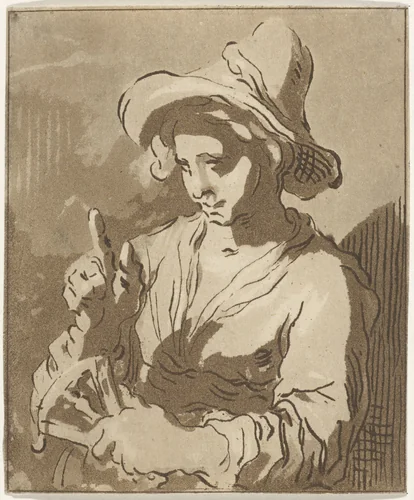 Vrouw met waaier by Hermanus Fock, print, 1781-1822