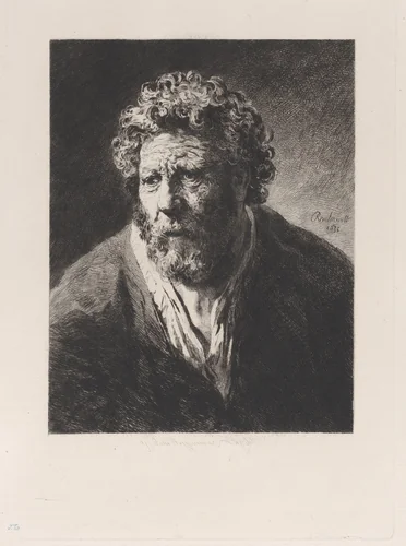 Head of an Old Man, after Rembrandt by Jules Ferdinand Jacquemart, print, 1877
