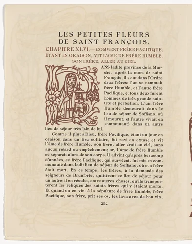 Pictorial initial (page 252) from Les Petites Fleurs de St. François (The Little Flowers of St. Francis) by Émile Bernard, illustrated book, 1928