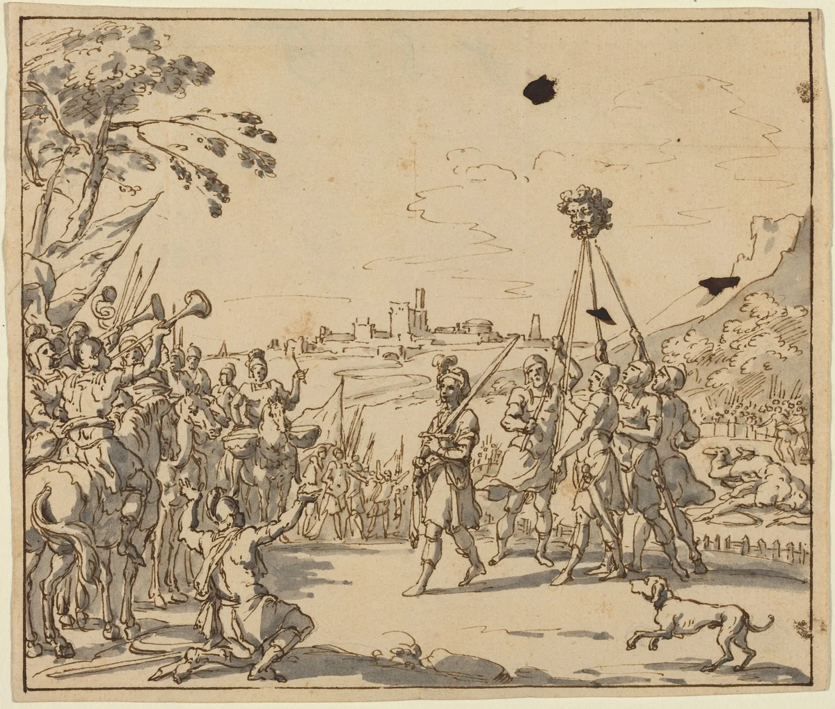 The Triumph of David by Anonymous Artist; Jan Luyken, drawing, 1700