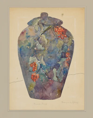 Design drawing for enameled covered jar by Stourbridge Glass Company, artwork, 1898-1900
