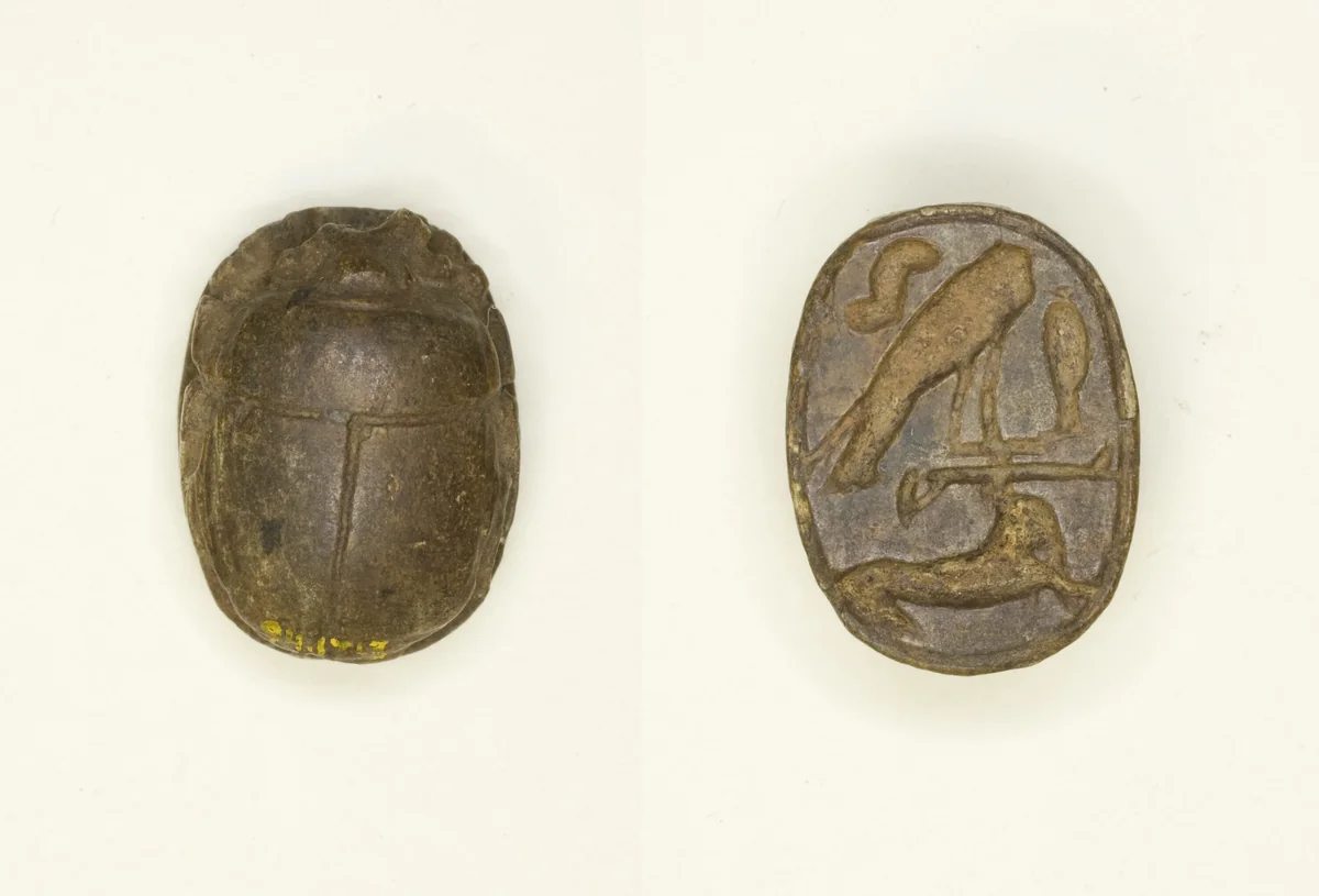 Scarab: Falcon with Antelope by Egyptian, other, -2055--1295
