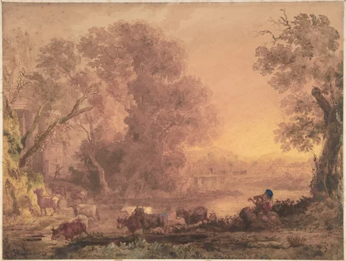 Arcadian landscape by George Barret, drawing, 1820-1842