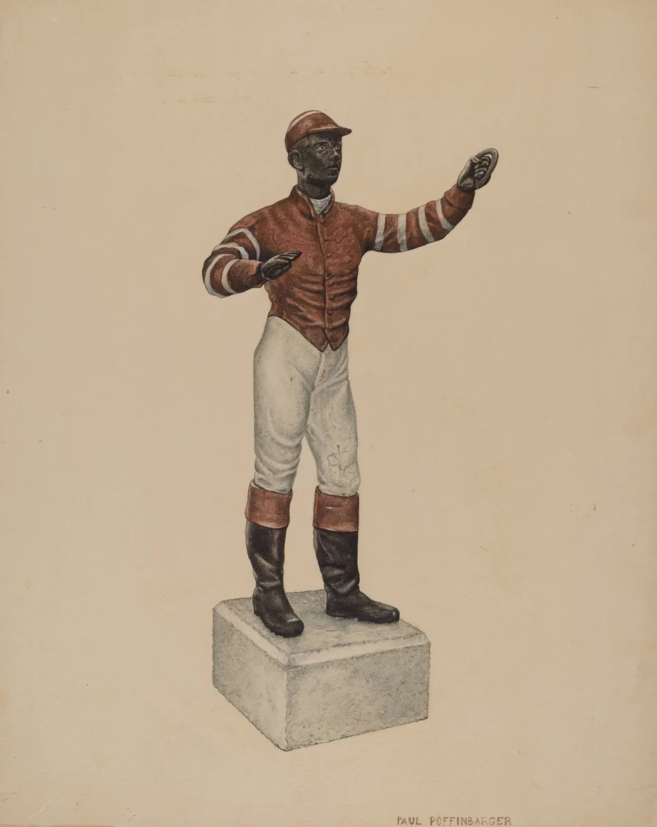 Cast Iron Dobbie: Jockey by Paul Poffinbarger, index of american design, 1939