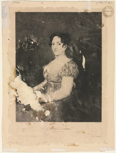La femme à l'éventail, after Goya (verso) by Alexander Claude Louis Lavalley, print, 1900