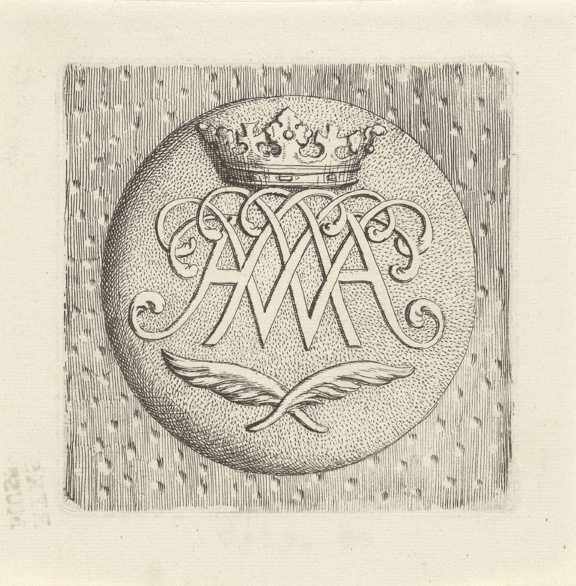 Monogram van Willem III by Gerard de Lairesse, print, 1651-1711
