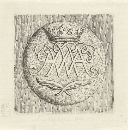 Monogram van Willem III by Gerard de Lairesse, print, 1651-1711