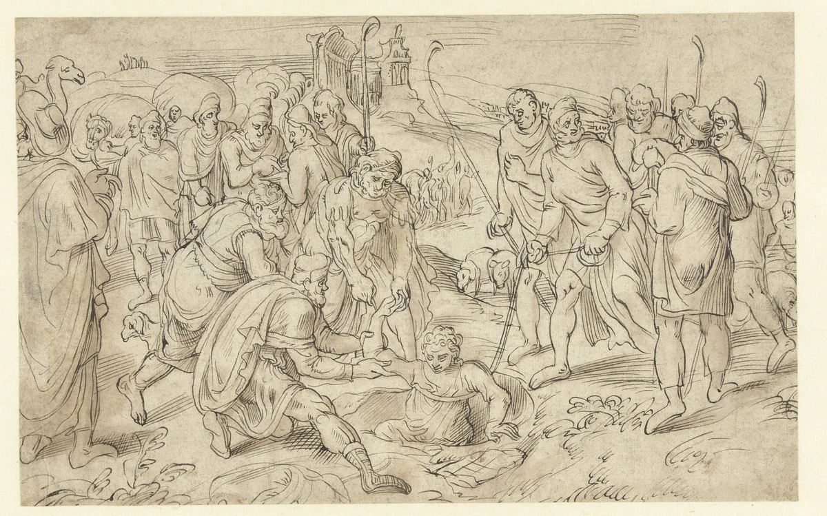 Jozef door zijn broeders uit de put getrokken by Unknown, drawing, 1530