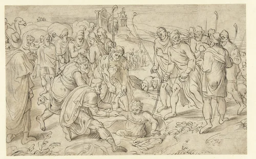 Jozef door zijn broeders uit de put getrokken by Unknown, drawing, 1530