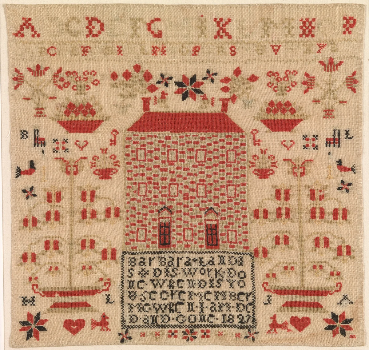 Embroidered Sampler by Barbara Landis, artwork, 1827