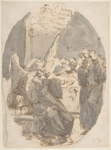 A Dying Ecclesiastic Supported by an Angel by Gaetano Gandolfi, drawing, 1760-1770