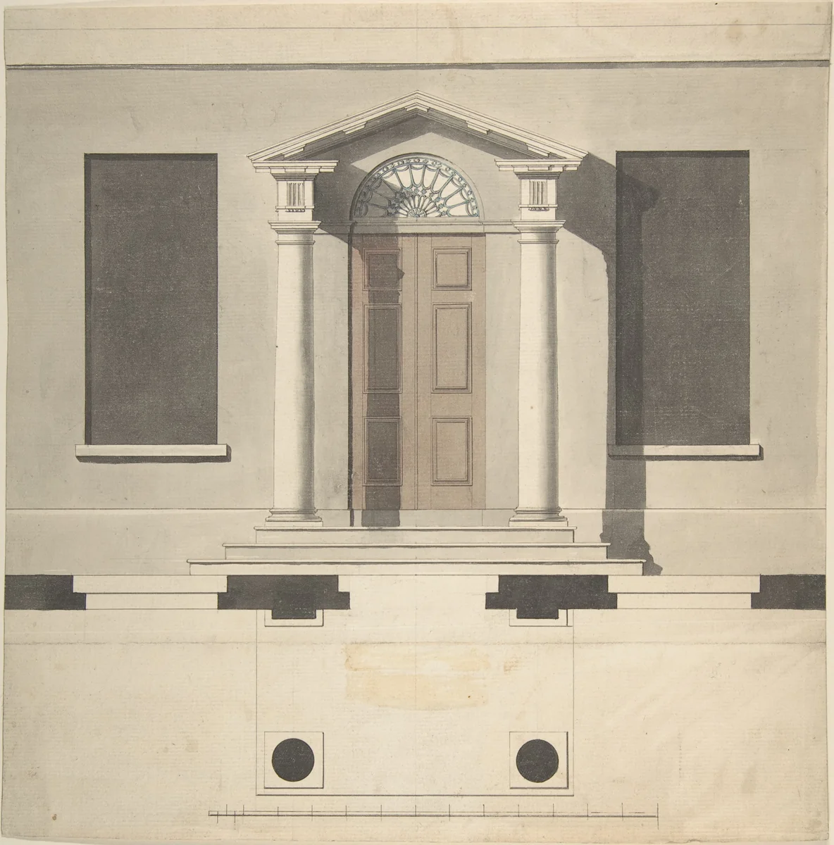 Design for a Doric Porch, Plan and Elevation by Robert Adam, drawing, 1750-1800