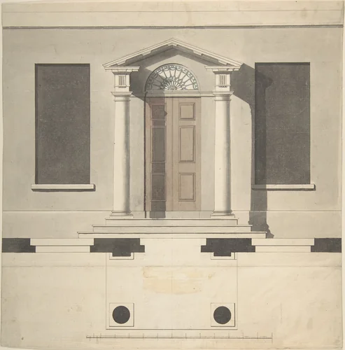 Design for a Doric Porch, Plan and Elevation by Robert Adam, drawing, 1750-1800