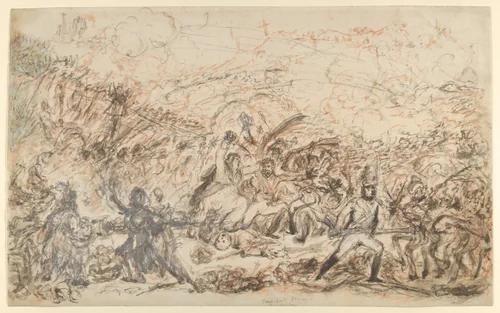 Spanish Patriots Attacking the French Banditti – Loyal Britons Lending a Lift by James Gillray, drawing, 1808