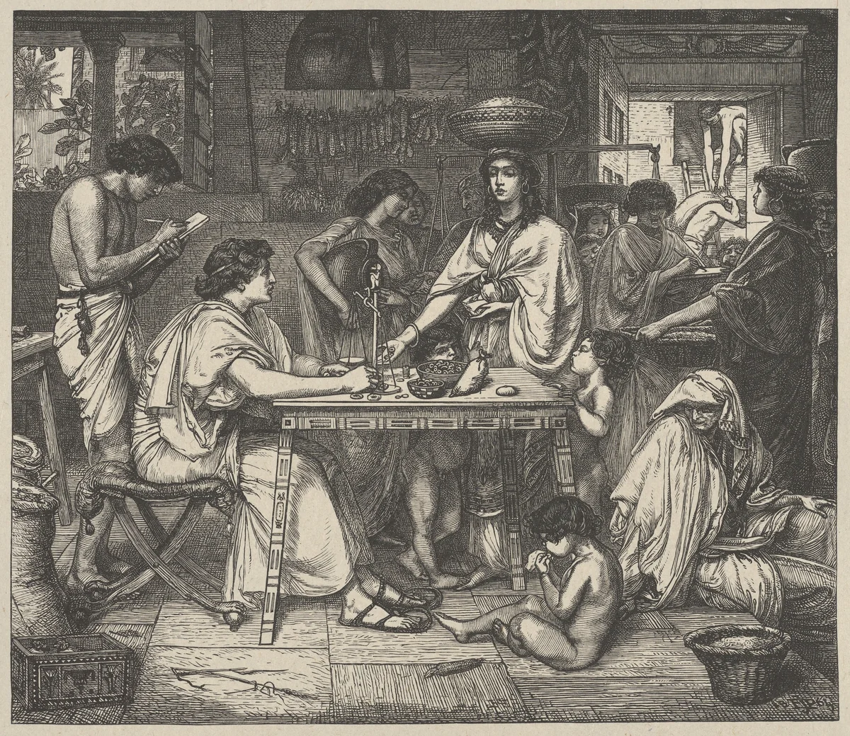 Joseph Distributes Corn, from "Dalziels' Bible Gallery" by Edward John Poynter, print, 1864-1881