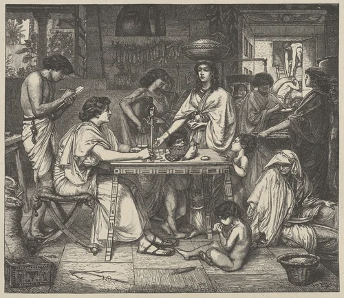 Joseph Distributes Corn, from "Dalziels' Bible Gallery" by Edward John Poynter, print, 1864-1881