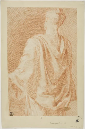 Draped Woman, Seen From Back by François Boucher, drawing, 1700-1799