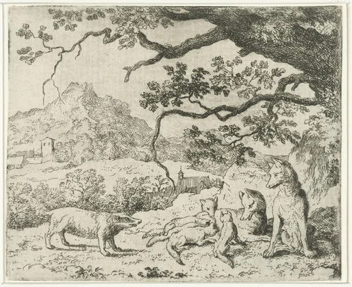 Grimbeert de das dagvaardt Reinaert de vos by Allaert van Everdingen, print, 1665-1675