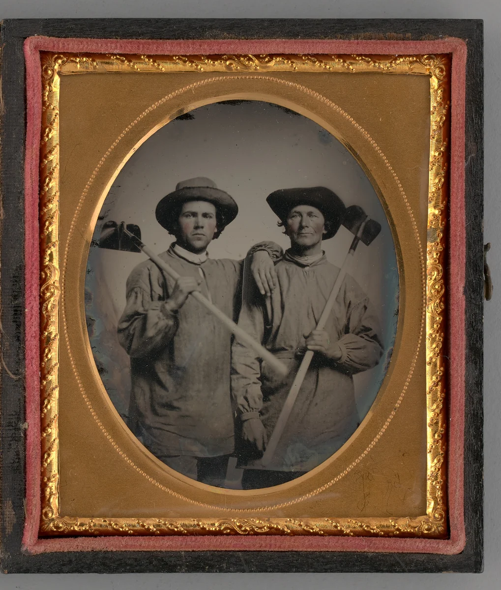 Untitled (Portrait of Two Men Holding Shovels) by Unknown maker, other, 1868