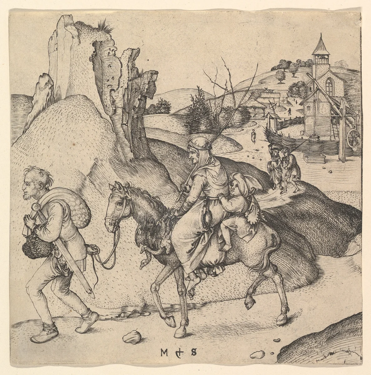 Peasant Family Going to Market by Martin Schongauer, print, 1470-1491