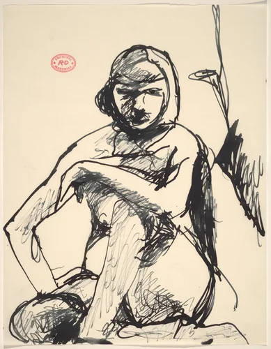 Untitled [female nude seated and looking at the viewer] by Richard Diebenkorn, drawing, 1955-1967