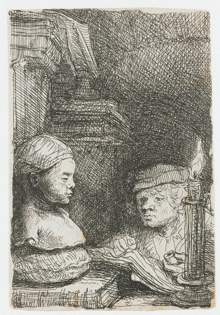 Man drawing from a cast by Rembrandt van Rijn, print, 1641