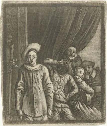 Pierrot en Harlekijn, ca. 1700 by anonymous, print, 1690-1800