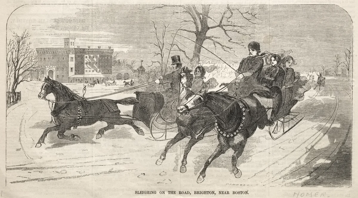 Sleighing on the Road, Brighton, near Boston by Winslow Homer, print, 1859