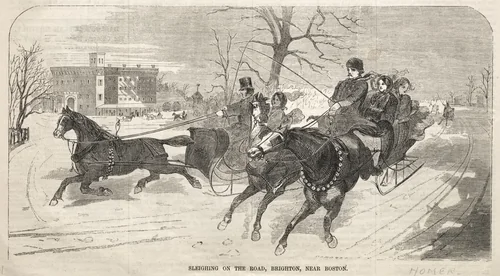 Sleighing on the Road, Brighton, near Boston by Winslow Homer, print, 1859