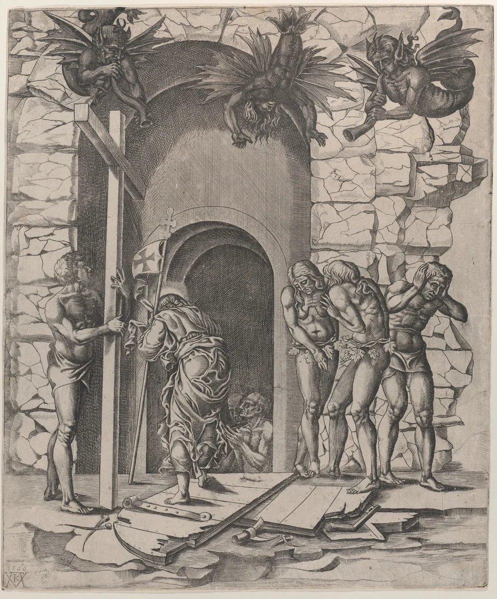 Christ descending into Limbo by Mario Cartaro, print, 1566