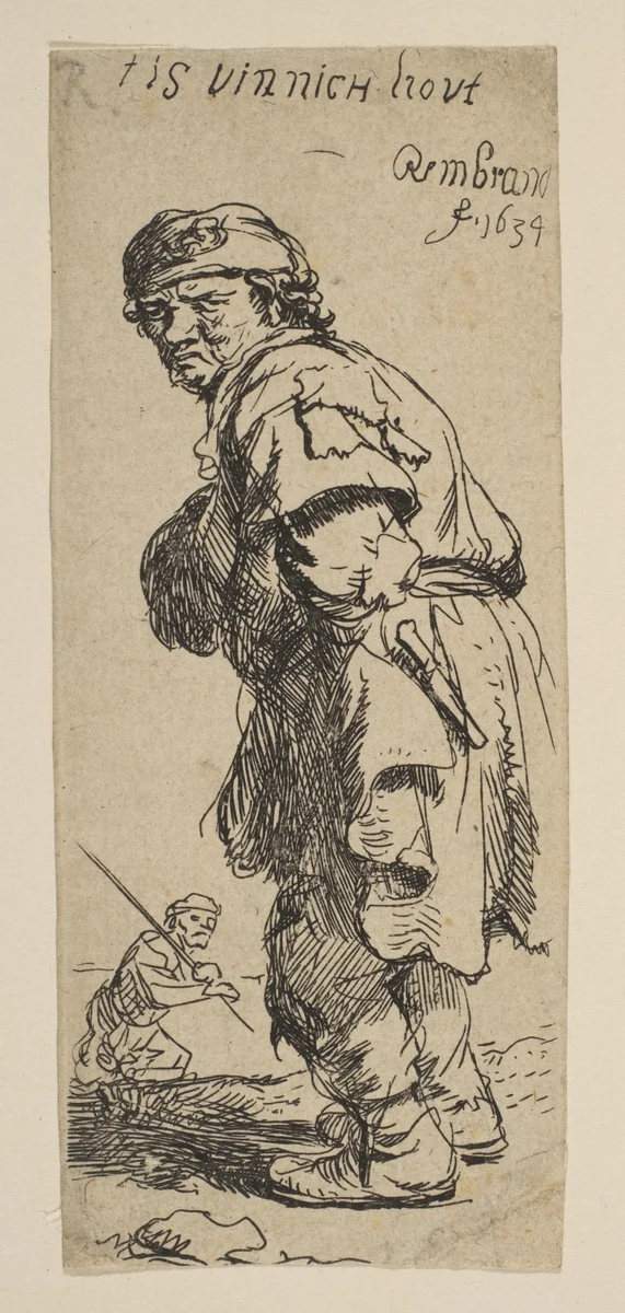 A Peasant Calling Out: "T is vinnich kout" by Rembrandt van Rijn, print, 1634