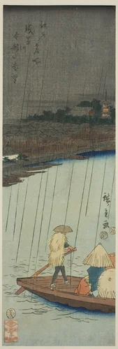 Distant View of Kinryuzan Temple from Asakusa River, from the series "Famous Places in Edo (Edo meisho)" by Utagawa Hiroshige (歌川広重), print, 1852
