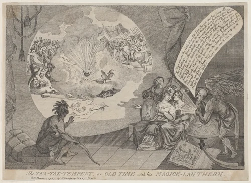 The Tea-Tax-Tempest, or Old Time with his Magick Lanthern by anonymous, print, 1783