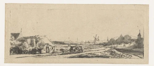 Landschap met een koets by Philips Koninck, print, 1629-1688