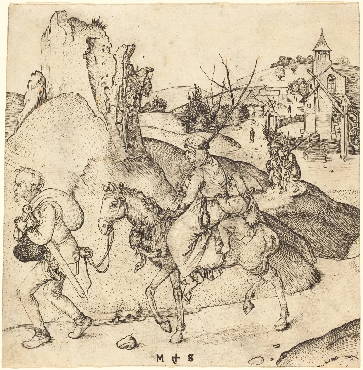 Peasant Family Going to Market by Martin Schongauer, print, 1470-1475