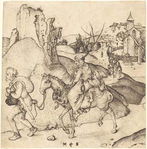 Peasant Family Going to Market by Martin Schongauer, print, 1470-1475