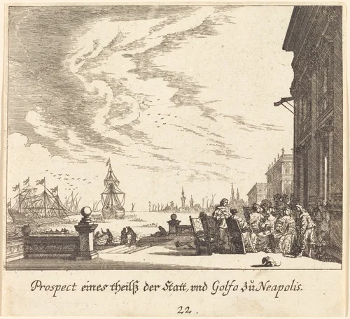 View of Gulf of Naples by Melchior Küsel; Johann Wilhelm Baur, print, 1681