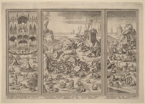 The Last Judgment Triptych by Cornelis Cort, print, 1560-1570