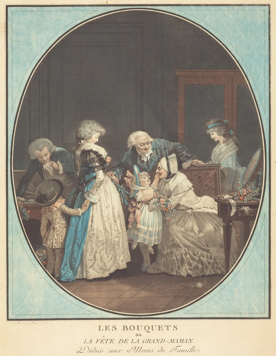 Les Bouquets, ou la Fete de la Grand'Maman by Philibert Louis Debucourt, print, 1788