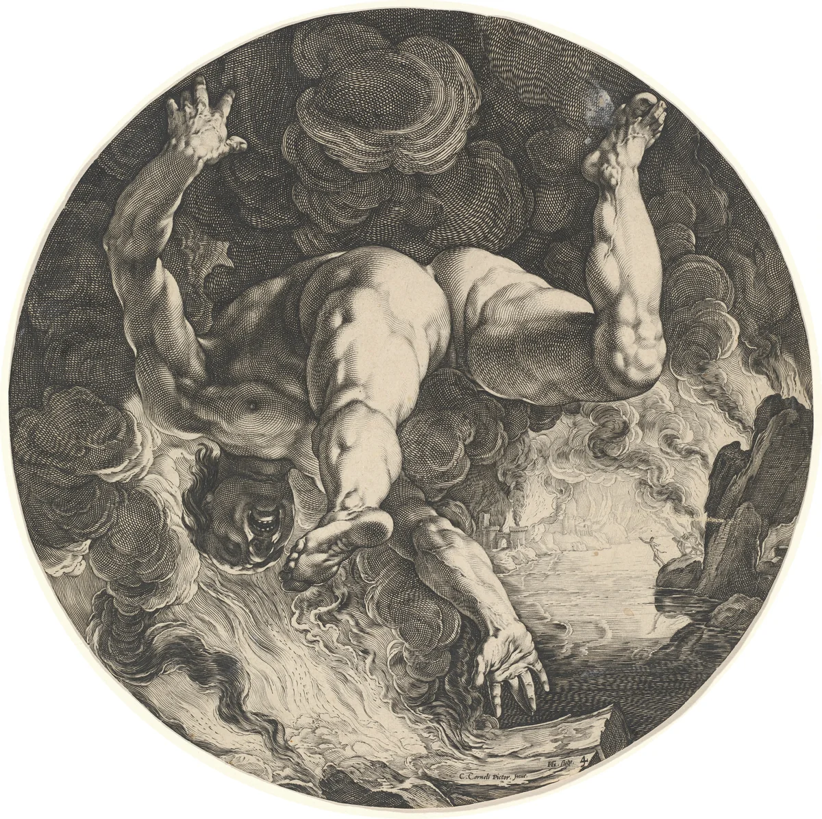 Ixion by Hendrick Goltzius; Cornelis Cornelisz van Haarlem, print, 1588
