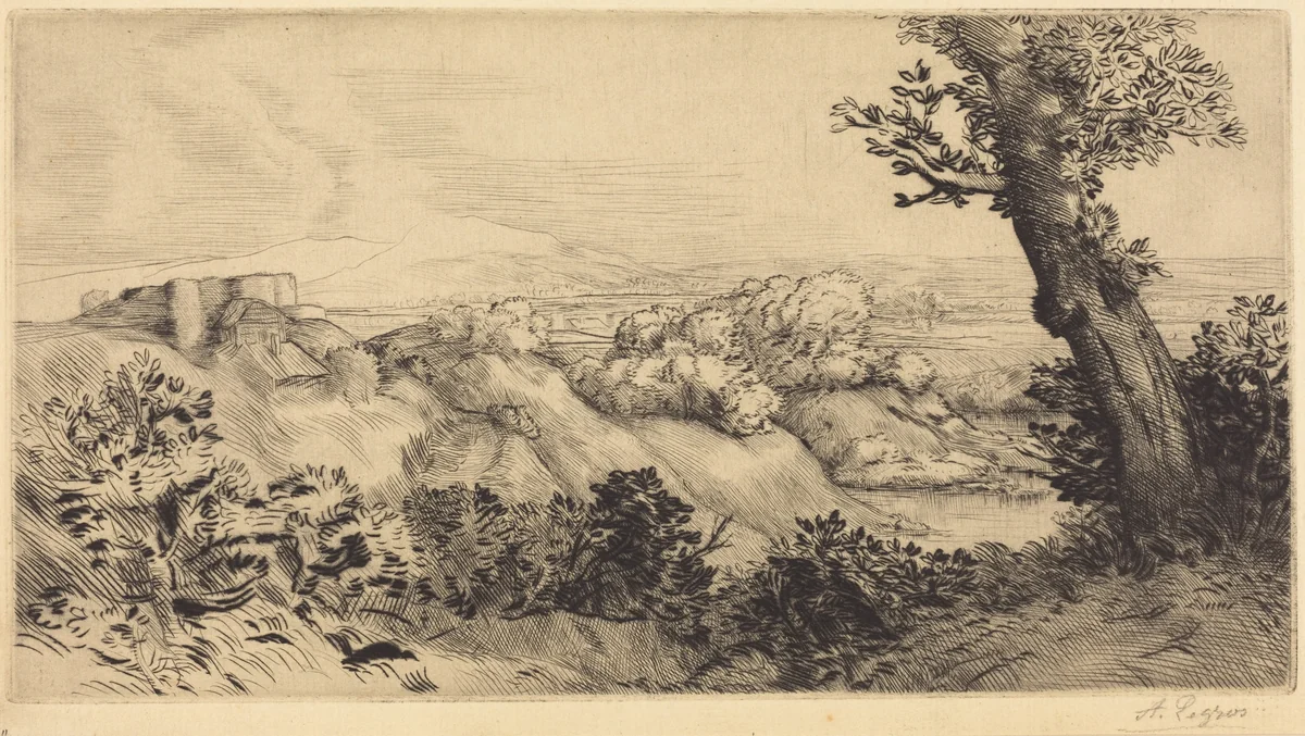 Top of the Hill (Le haut de la colline) by Alphonse Legros, print, 1837-1911